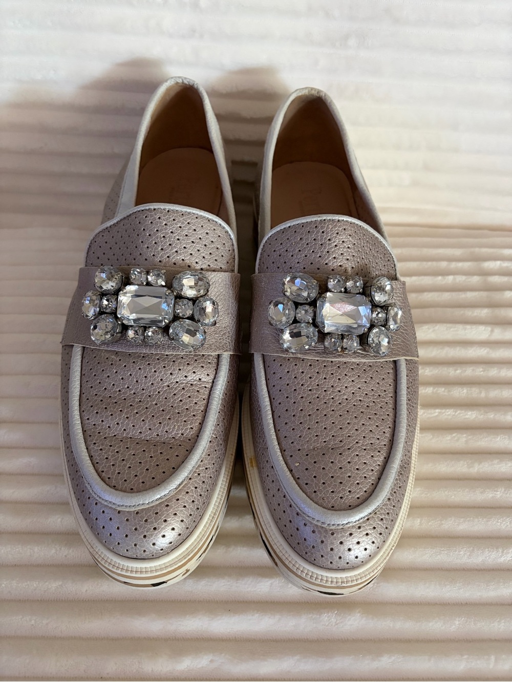 Pertini Leather Loafers with Crystals
